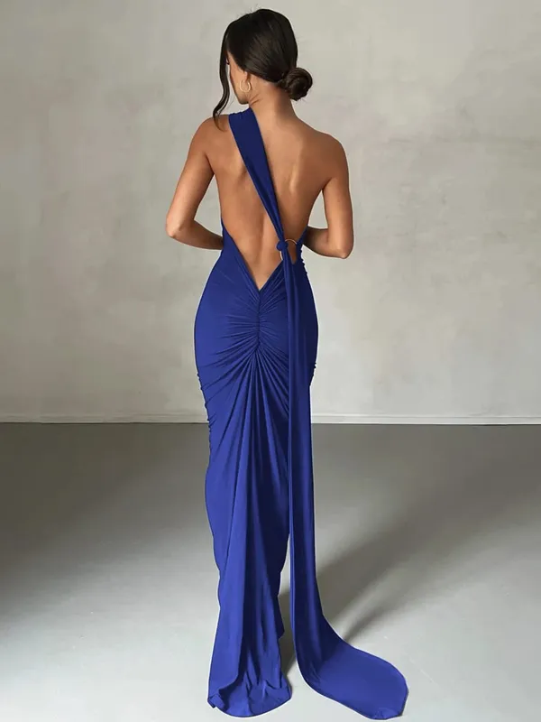 Hugcitar Nastavitelné poutko na šátek na jednom rameni Ruched Sexy Maxi Šaty Dámské Elegantní Y2K Streetwear Festival Outfit — image 12
