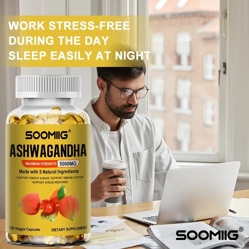 Organic Ashwagandha - Stress Relief & Immune Support Supplement Supports Balanced Energy Levels NON-GMO Vegan Capsules