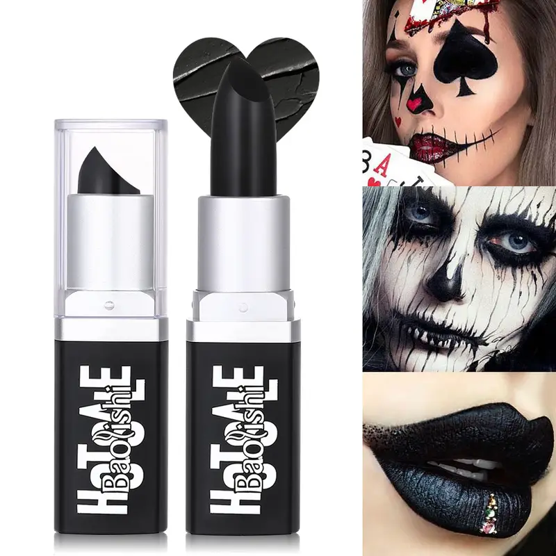 Czarna szminka matowa perłowa podwójna tekstura ciemna szminka Halloween kreatywny Cos spersonalizowany makijaż ust — image 2