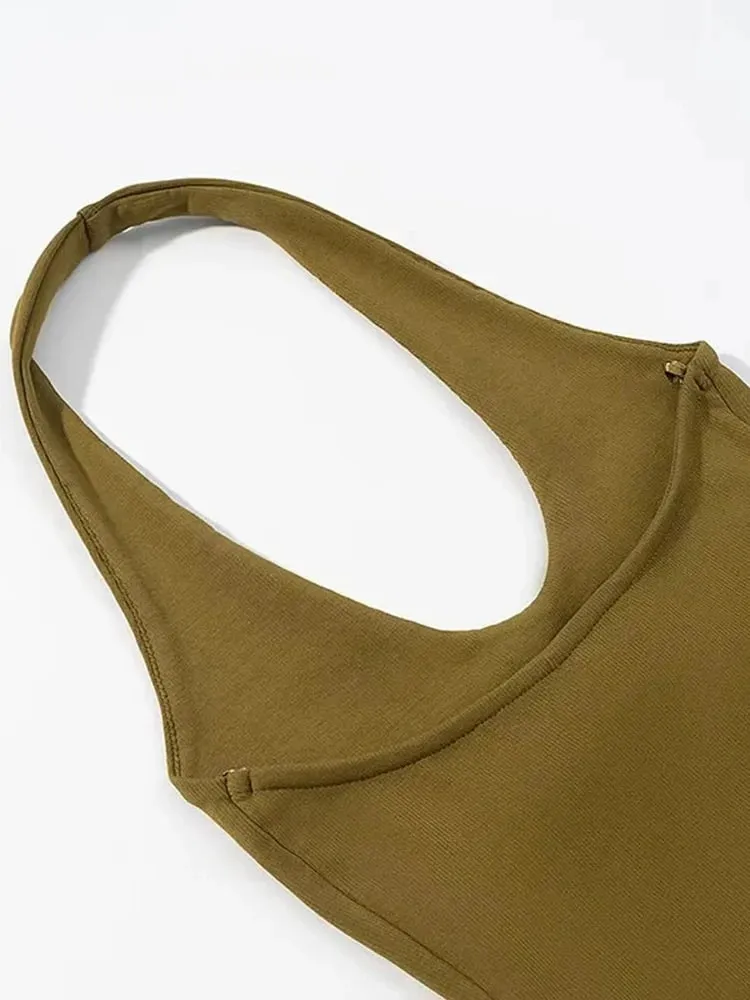 2025 Letnie nowe damskie serie w jednolitym kolorze Halter Collar Slim Backless Basic Top na wszystkie mecze — image 7