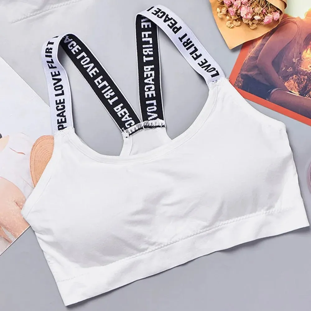 Pakaian Aktif Senaman Selesa Tanpa Pakaian Dalam Sukan Underwire Wanita Yoga Fitness Seamless Crop Top Wide Letter — image 10
