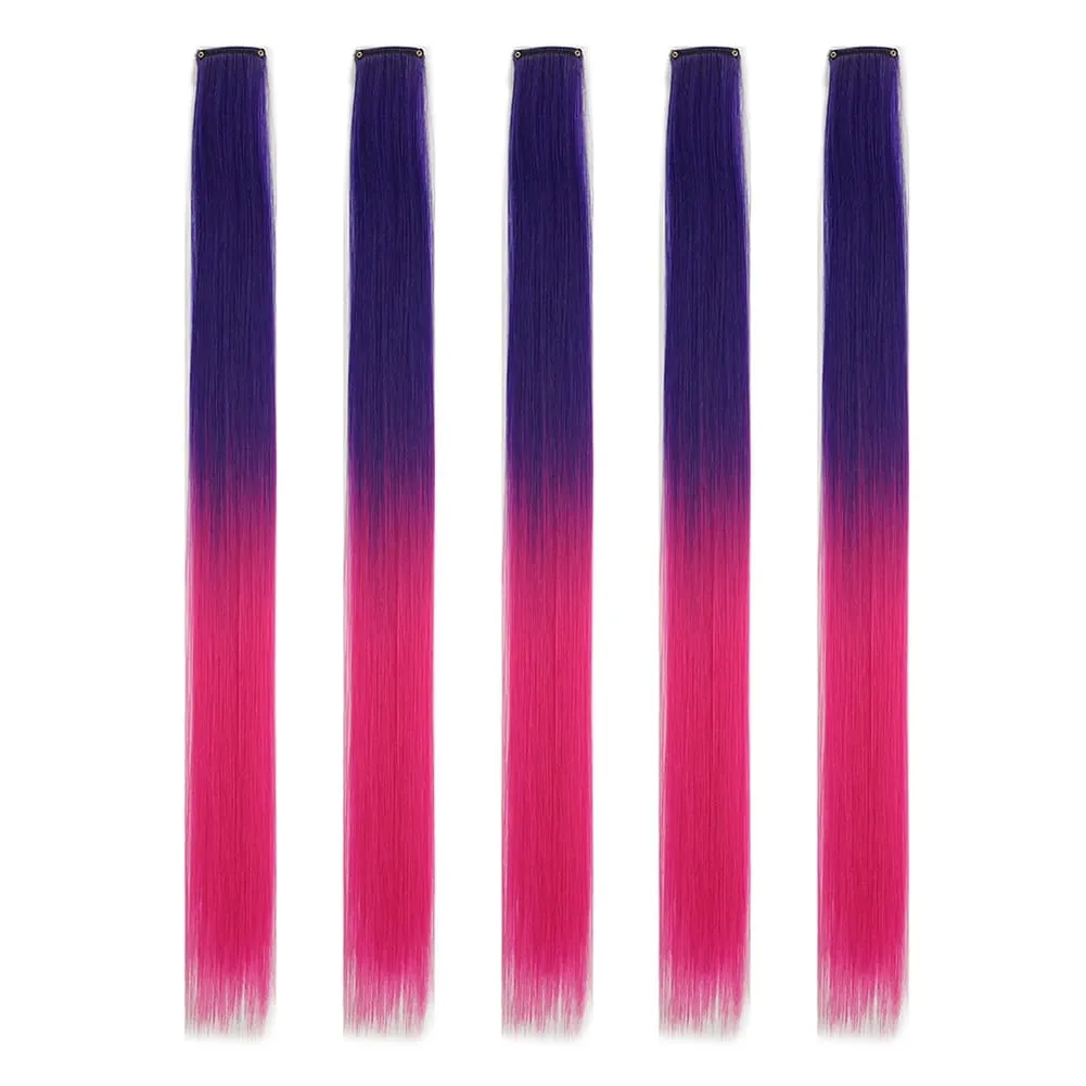 5 stks/set Clip in Hair Extensions Synthetische Haarstukjes Gekleurde Party Hoogtepunten voor Meisjes 18 inch Multi-kleuren Steil Haar — image 13