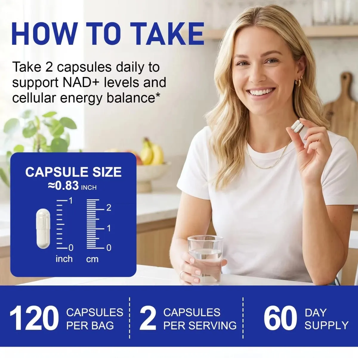 NMN Capsules NAD+ et soutien énergétique cellulaire avec TMG Quercétine Resvératrol Fonction mitochondriale et santé antioxydante 120 unités — image 7