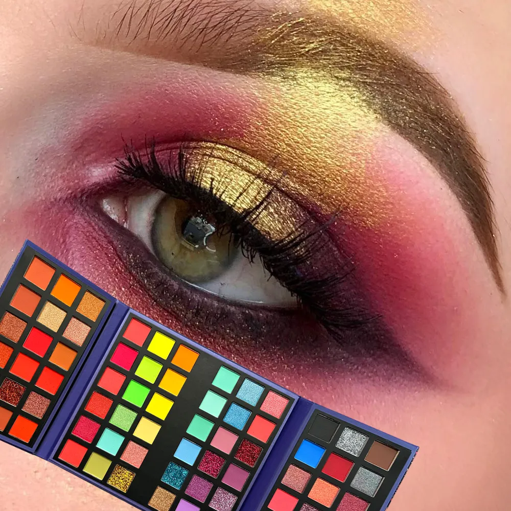 Paleta de sombras de ojos de 72 colores con 8 Uds. De brochas de maquillaje, brillo mate, Kit de maquillaje de sombra de ojos de colores brillantes para escenario de fiesta — image 3