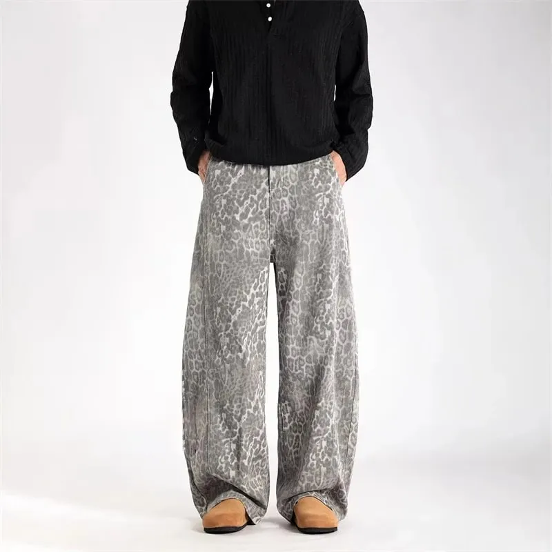 2026 neue Vintage Distressed Leopard Gedruckt Y2K Jeans Männer High Street Baggy Gebogene Denim Hosen Hip Hop Mode Punk jean — image 4