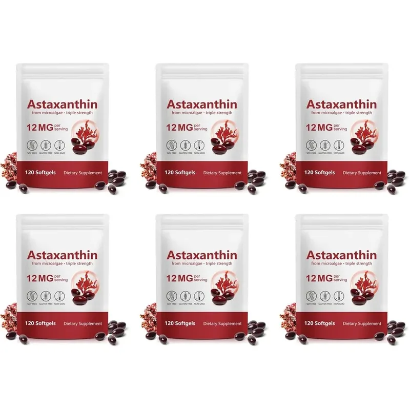 Astaxanthine Softgels 12 mg van microalgen Drievoudige sterkte antioxidant Ondersteuning voor huidveroudering Ooggezondheid 120 Softgels — image 10
