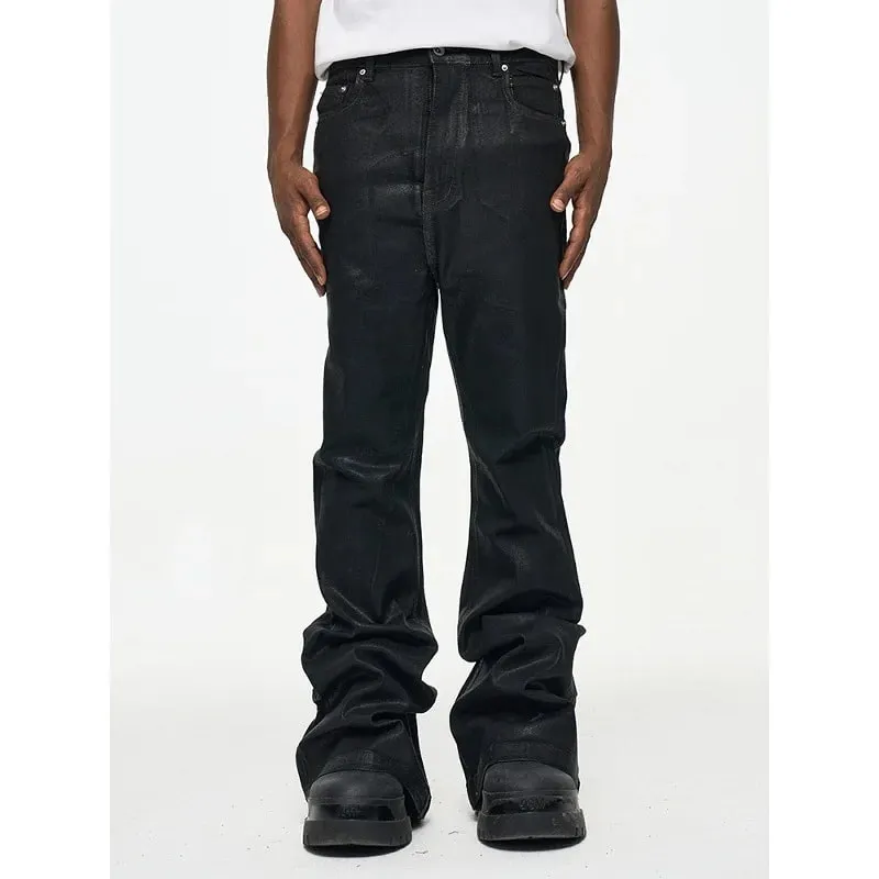 Jeans Panjang Lantai Berkobar Mikro Dilapisi High Street 2026 untuk Pria Celana Wax Mikro-elastis Longgar Pakaian Jalanan Retro — image 4