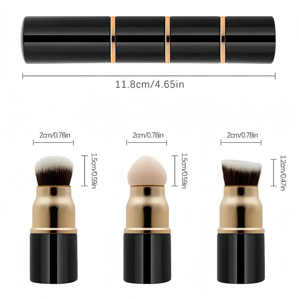 3-in-1 Mini ชุดแปรงแต่งหน้าแบบพกพาที่ถอดออกได้พร้อมฝาครอบกันฝุ่นสำหรับ Foundation Powder Blush และหัวฟองน้ำ make Up Tools — image 6