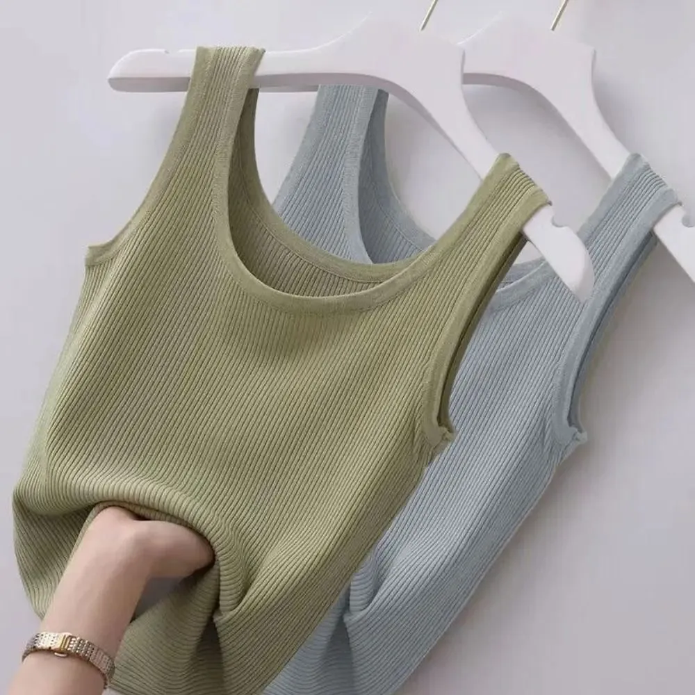 2024 Polyester Sexy košilka bez rukávů Základní top Jednobarevné Letní Košilka Streetwear Trička Tričko Jarní Pletené Tílko Dámské — image 2