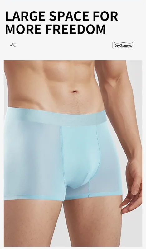 MiiOW 3Pcs Ice Silk Men Panties Mesh Breathable Mens Underpants 10A Antibacterial Crotch Men's Underwear Boxers Man Boxer Briefs — image 16