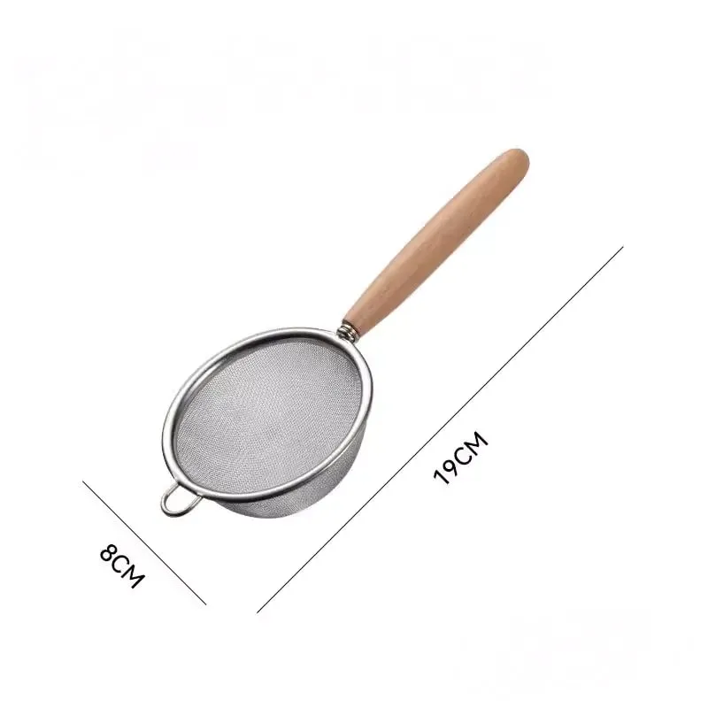 1-3 szt. Drewniany uchwyt przesiewacz do mąki i sitko z drobnymi oczkami ze stali nierdzewnej do pieczenia w domu gotowanie filtrowanie soków i proszku — image 14