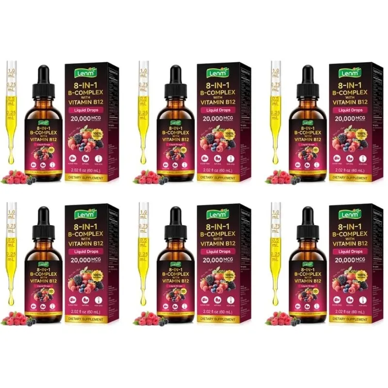 Lenm B Kompleks Sıvı Damlaları 8'i 1 arada B12 ile 2000mcg B1 B2 B3 B5 B6 B7 Enerji ve Metabolizma Desteği için Folat Şekersiz 60ML — image 12