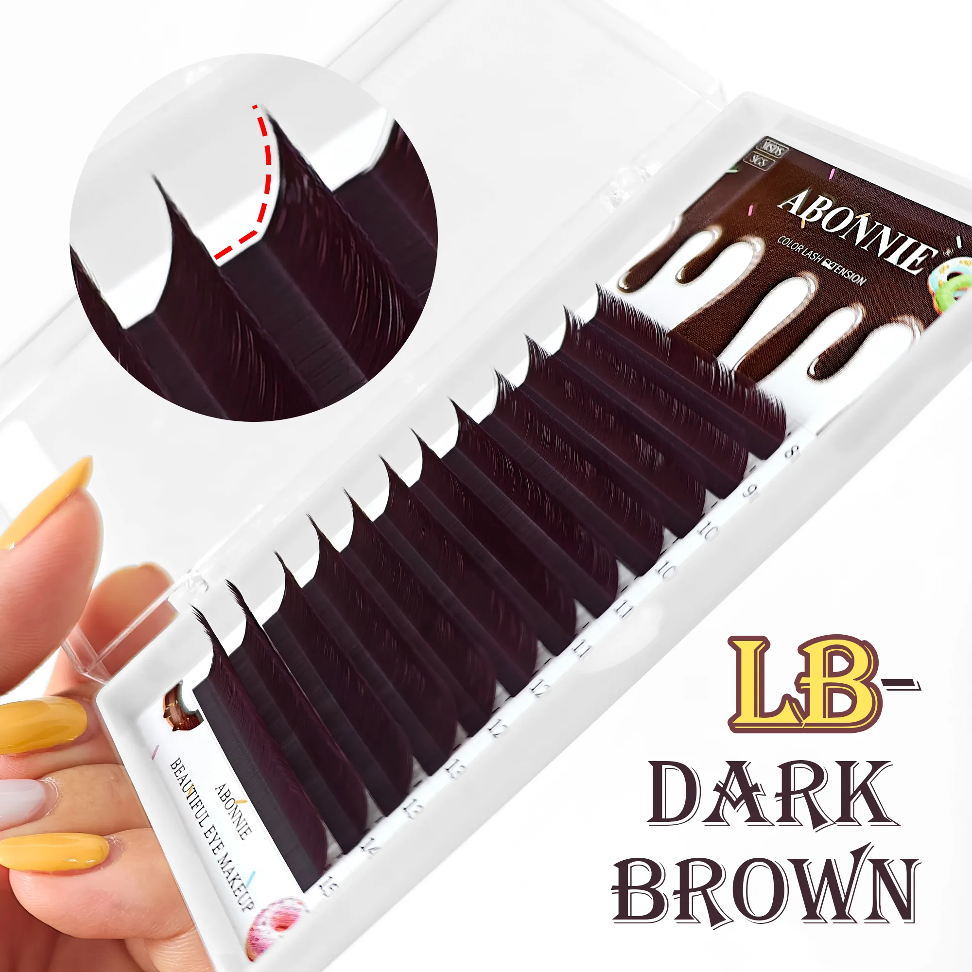 Abonnie LB 다크 브라운 속눈썹 브라운 컬러 클래식 속눈썹 연장 폭시 아이 푹신한 개별 속눈썹 — image 2