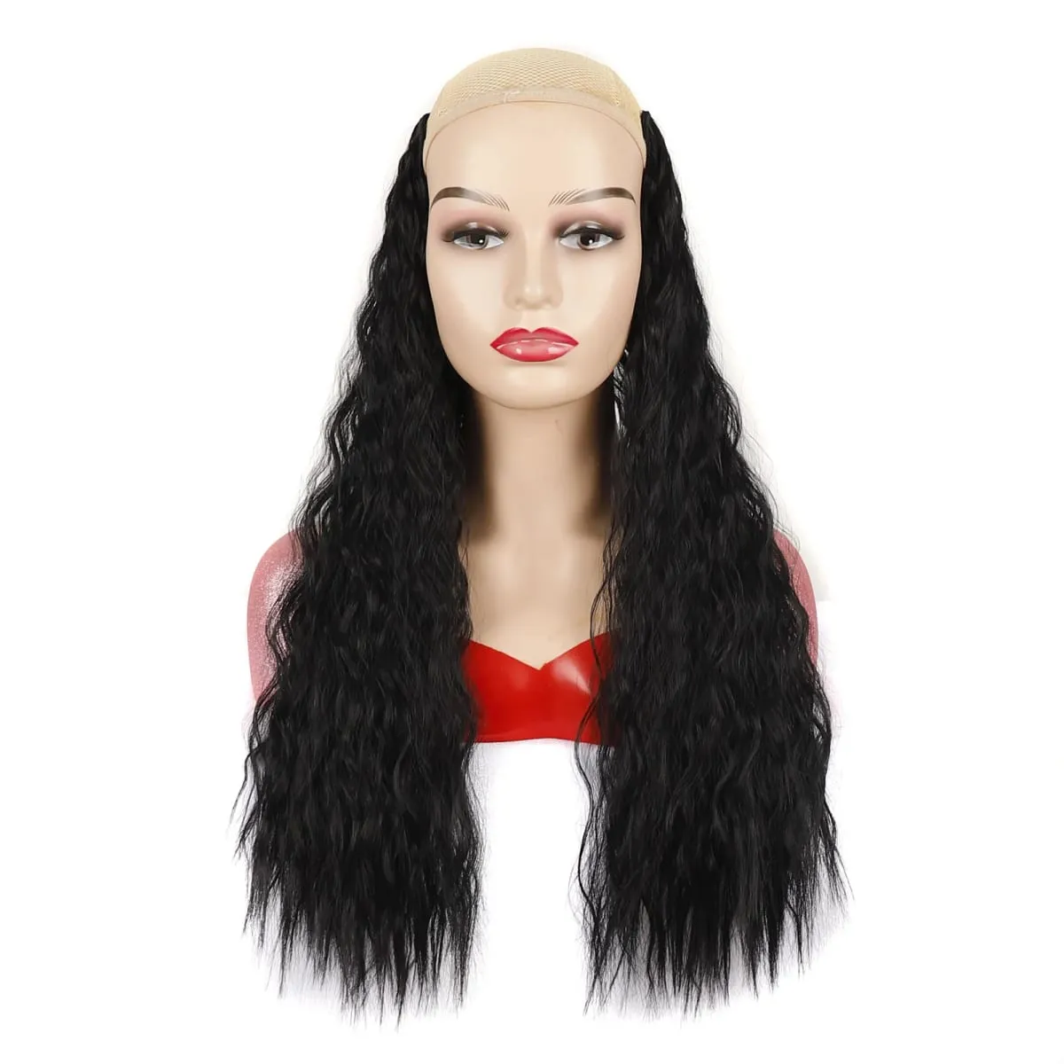 Extensions de cheveux synthétiques bouclés pince en une seule pièce 4Clips postiches longues vague profonde pour les femmes usage quotidien accessoire de cheveux de fête — image 6