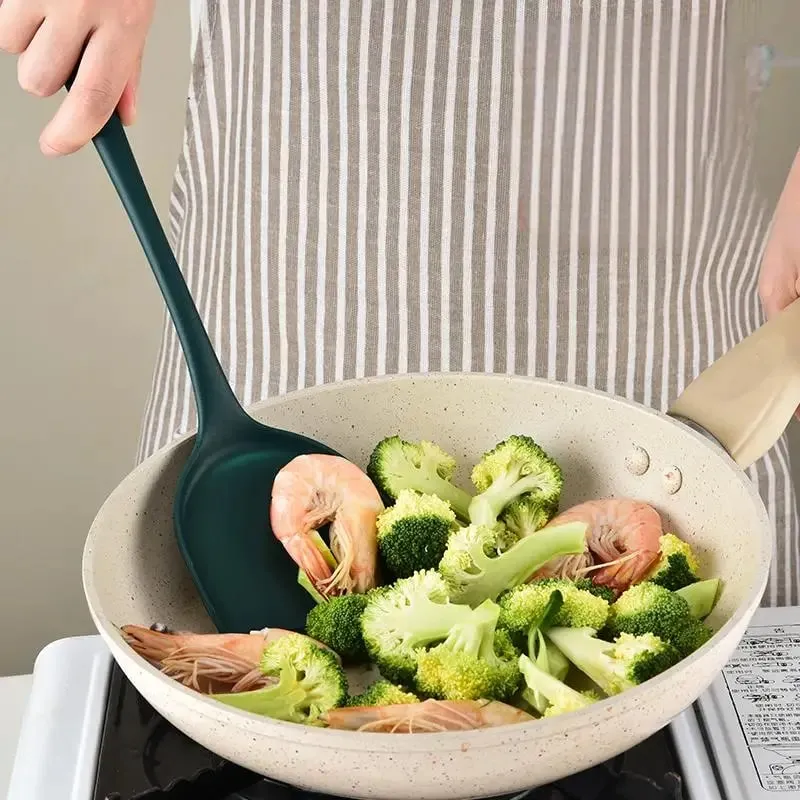 5 pezzi utensili da cucina in silicone per uso alimentare set spatola antiaderente resistente al calore mestolo cucchiaio a fessura strumenti di cottura verde — image 3