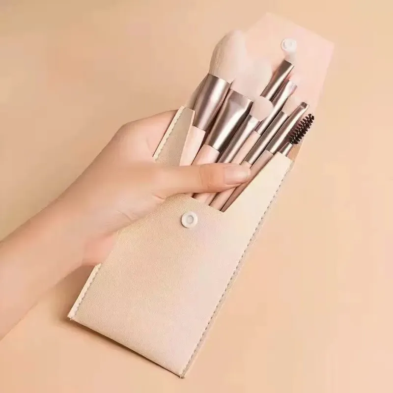 Mini 8pcs Berus Mekap Macaron Kit Kosmetik Perjalanan Gebu Lembut Untuk Foundation Blush Blending Mata Wajah