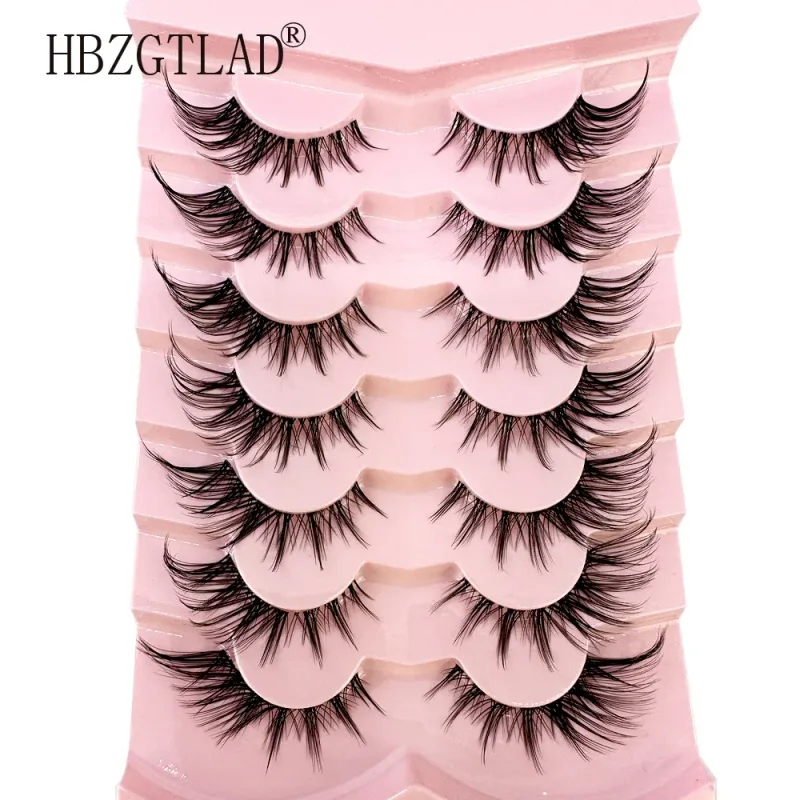 7/8 Paar Katzenaugen-Wimpern, Manga-Wimpern, 3D-Wimpern mit klarem Band, natürlich, halbe Wimpern, verlängerte Nerz-Wimpern, flauschige Wimpern — image 5
