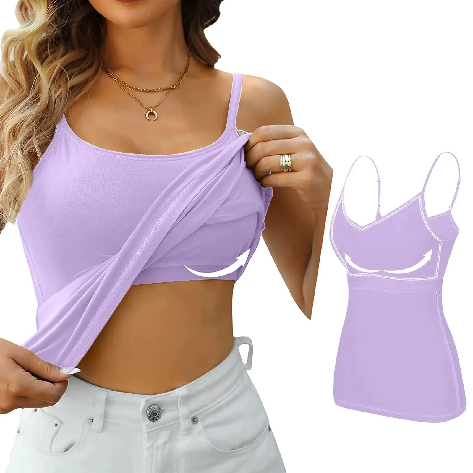 Women's Camisole With Bottom Chest Pad Sexy Oversized Underwear With Chest Pad Summer outerwear Solid color versatile camisas — image 4