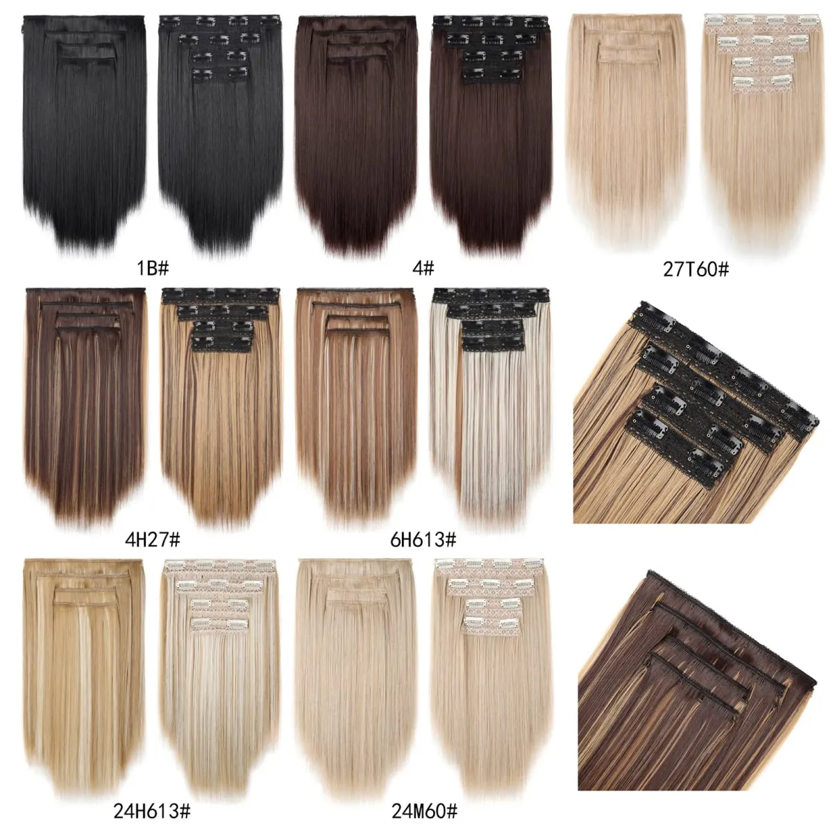 12 นิ้วตรงคลิปในส่วนขยายของผม 4 ชิ้น/เซ็ตเต็มหัวสั้นสังเคราะห์ Highlight Hair Extensions สำหรับผู้หญิง — image 5