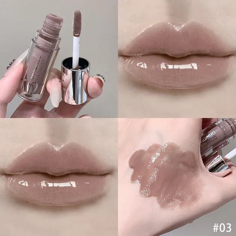 Mirror Watery Lip Gloss Lasting Moisturizing Lip Tint Cool Black Silver Gray Pearl Fine Sparkling Lipstick Makeup Cosmetics