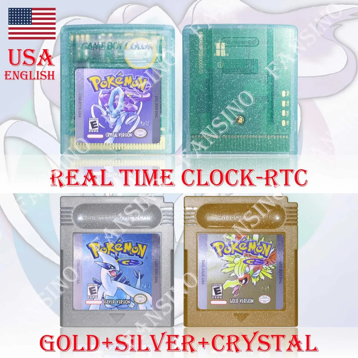 GB/GBC Echtzeituhr Pokemon Crystal/Gold/Silver Version Videospielkassette mit Batterie USA/NOE/FRA/ESP/ITA Version — image 2