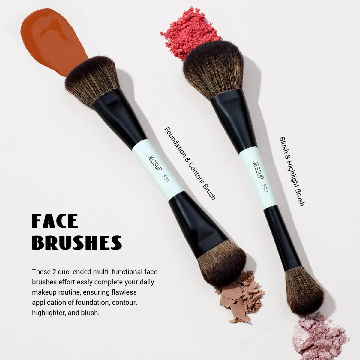 Jessup Make-up Kwasten Set Dubbelzijdig Make-up Kwasten Foundation Contour Blush Blending Wenkbrauw Schaduw Vezel Helder Cyaan T501