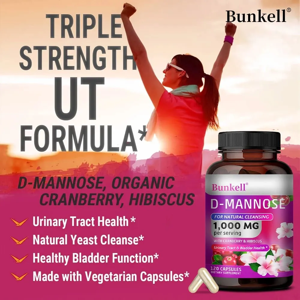 Capsule di D-Mannosio da 1000 mg - Mirtillo rosso, dente di leone, ibisco, supporto per la salute del tratto urinario, della vescica, pulizia interna e sistema immunitario
