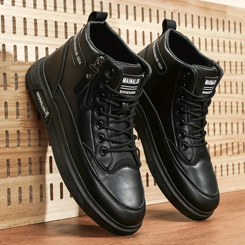 Sneakers alte da uomo progettate per tutte le stagioni caratterizzate da una suola in PU antiscivolo e un design bianco senza lacci adatto per l'urbano