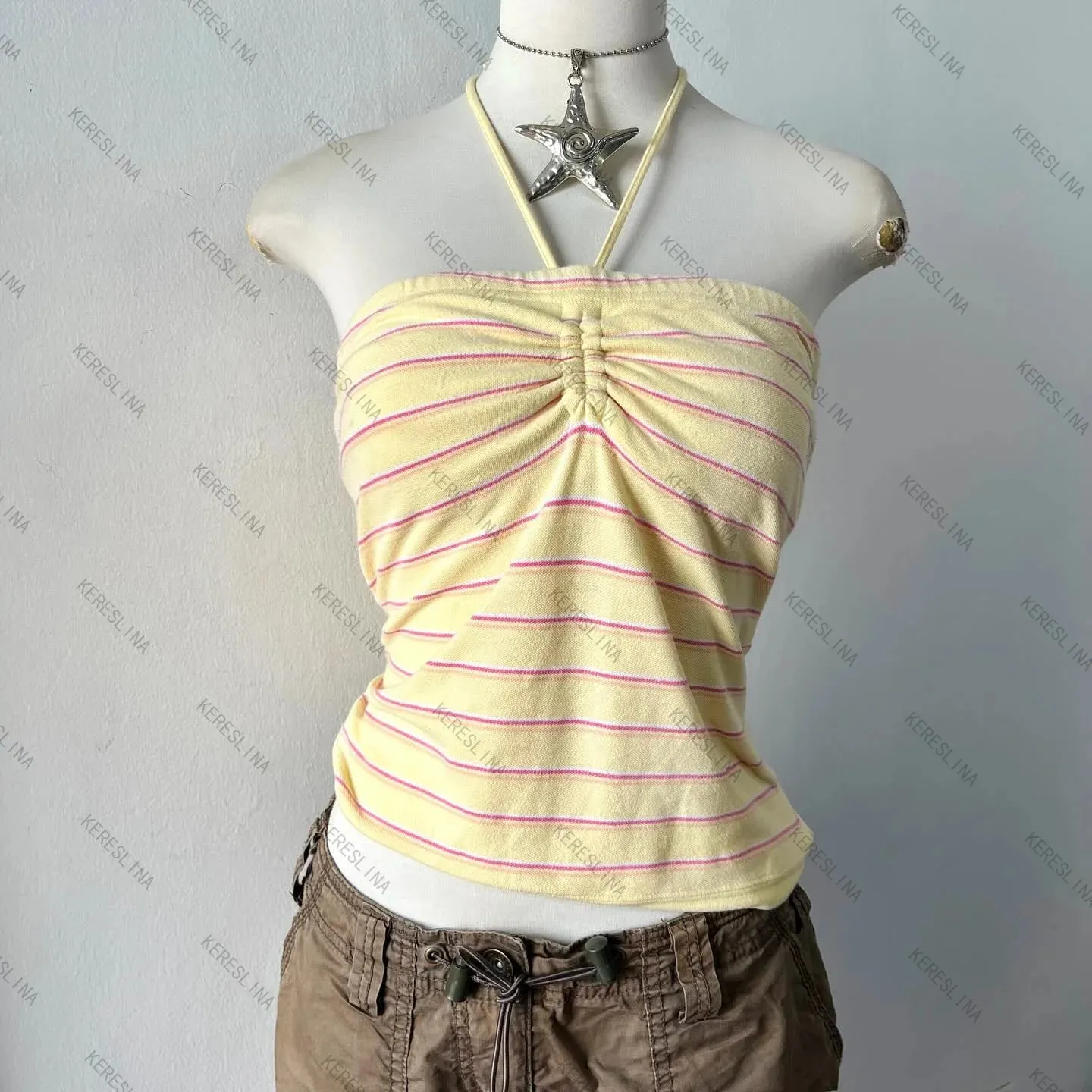 มิลเลนเนียลสไตล์Y2K Skullลูกไม้ลายHalter Top Punk Goth Harajukuสไตล์ฤดูร้อนSpice Girls Aesthetic Slim Streetwear — image 16
