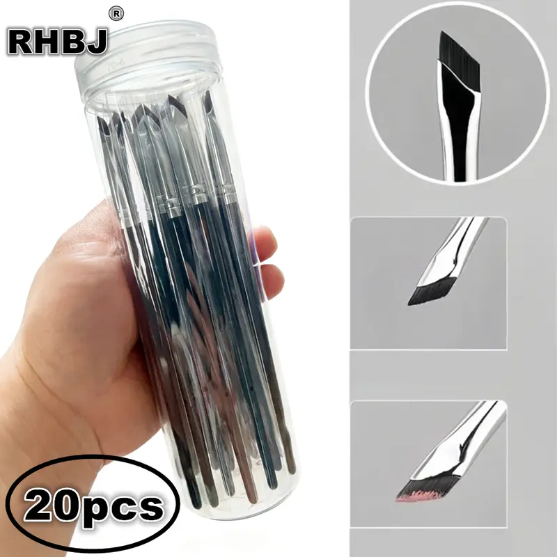 20pcs 울트라 얇은 파인 앵글 플랫 아이 라이너 브러시 업그레이드 블레이드 상자가있는 자세한 아이 라이너 용 정밀 눈썹 라이너 메이크업 도구