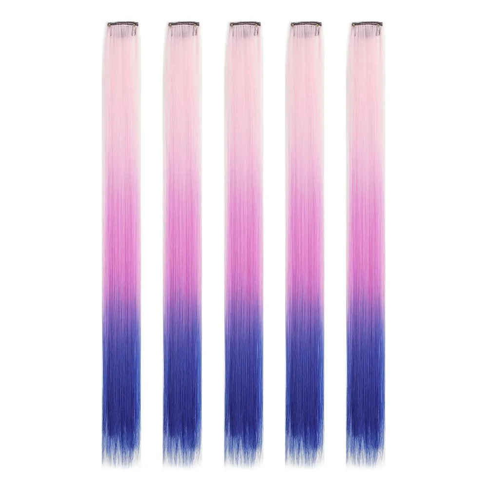 5 stks/set Clip in Hair Extensions Synthetische Haarstukjes Gekleurde Party Hoogtepunten voor Meisjes 18 inch Multi-kleuren Steil Haar — image 24