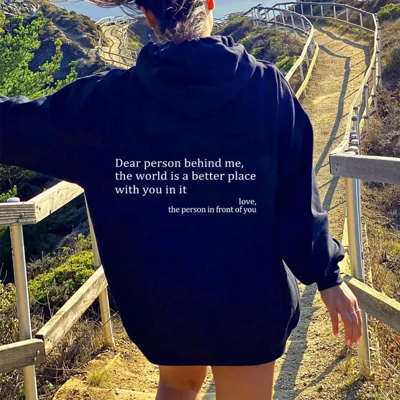 Dear Person Behind Me Mens Hoodie With Kangaroo Pocket Pullover Vintage Women Hoodie with Words on Back Unisex Trendy Hoodies — image 7