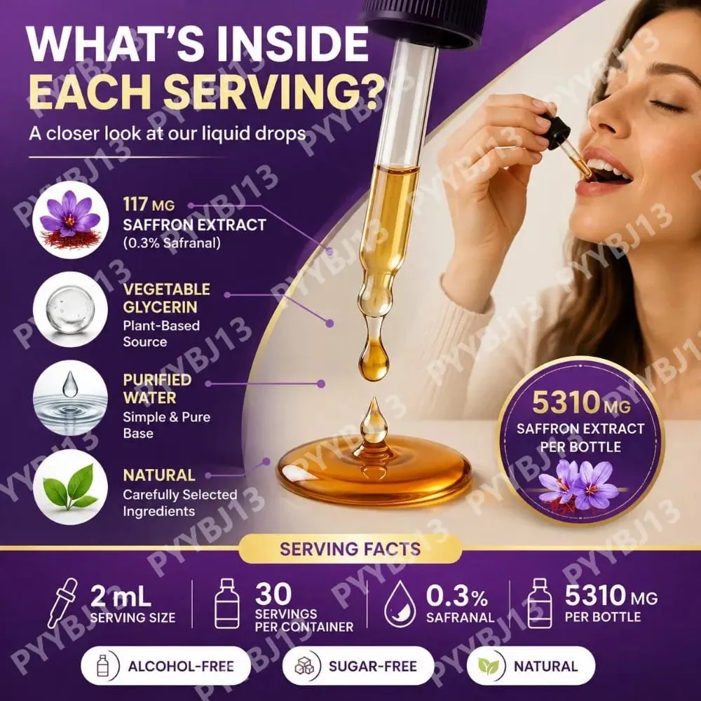 Saffron Extract Liquid Drops 117mg bawat Serving para sa Antioxidant Balanced Mood Healthy Sleep & Premenstrual Comfort Support 60ML — image 6