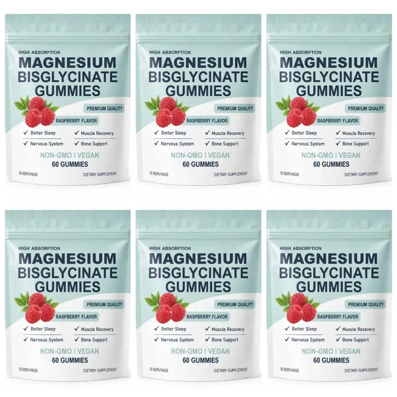 Caramelle gommose bisglicinate di magnesio ad alto assorbimento sapore di lampone vegano 60 conteggi supporto per la salute delle ossa muscolari non OGM senza glutine — image 12
