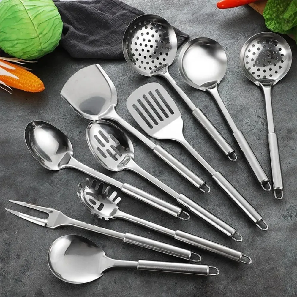 Langlebiger Wok-Spachtel aus Edelstahl mit langem Griff, Küchenhelfer, Küchenkochutensilien-Set, Reislöffel, Schöpfkelle, Kochutensilien — image 4