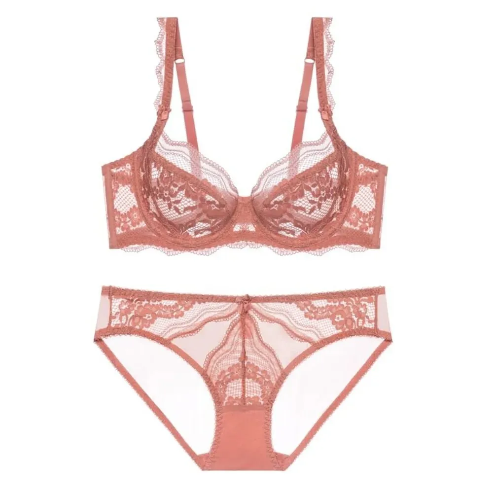 Plus Kích Thước Full Áo Ngực Quả Giá Bộ Áo Ngực Sheer Ren Hoa Mỏng Chống Chảy Xệ Hỗ Trợ Trong Suốt Quần Lót Nữ Thoáng Khí Dùng Thân Thiết — image 3
