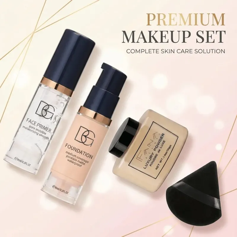 Conjunto de 4 unidades de pacote de maquiagem facial - Pó de configuração de base fosca de primer suavizante com sopro - Pacote de valor à prova d'água de longa duração — image 6
