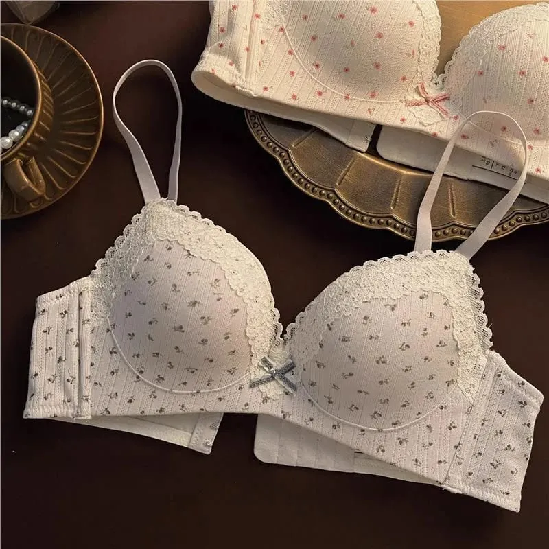 Sweet Girl Lace Edge Floral Bra Set Women Non-steel Ring Beauty Back No Steel Hoop Anti Sagging Underwear Cotton Comfortable Bra — image 11