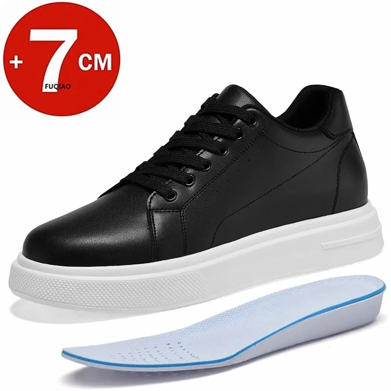 Modische PU-Leder-Aufzugsschuhe für Herren, 7 cm, unsichtbare Höhenerhöhung, weiße Turnschuhe für Damen, die lässige Sprots-Schuhe erhöhen