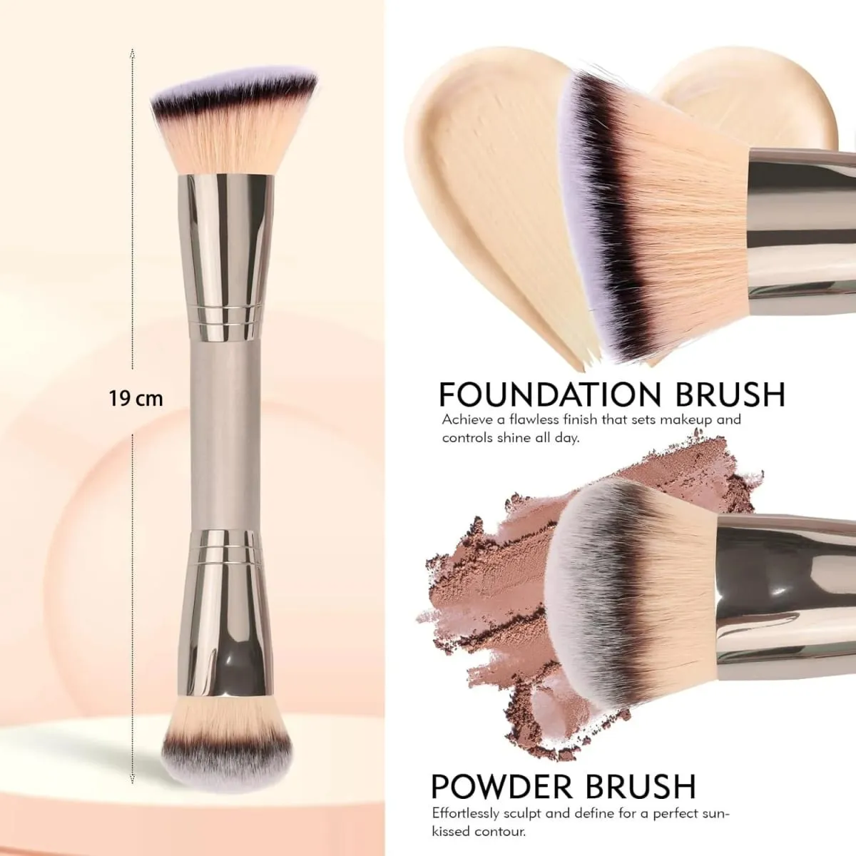 Berus Asas Dwi Berakhir untuk Serbuk Cecair Blush Concealer Alat Solekan Profesional Kontur dengan Beg Perjalanan untuk Gadis Wanita — image 2