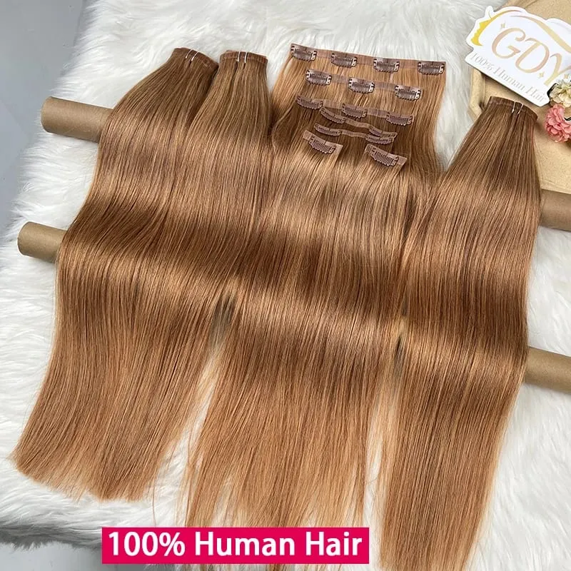 # 30 Colore dritto invisibile clip senza cuciture nelle estensioni dei capelli PU Clip Ins 7 pezzi / set 100g 100% capelli umani vergini grezzi testa piena — image 4