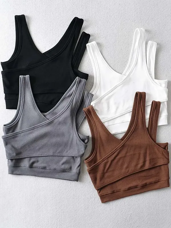 Seksi Camis Solid Knit Pendek Berongga Keluar Tanpa Lengan Tank Top — image 2