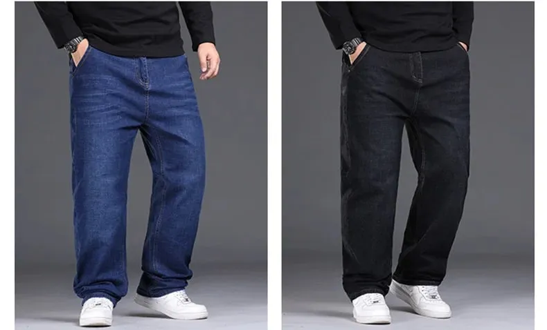 29-50 ขนาดผู้ชายยืดกางเกงยีนส์ขาตรงกางเกงยีนส์ขยายขนาดสีฟ้าสีดำStreetwear Relaxed Fitสำหรับทำงานสบายๆใหม่ — image 7