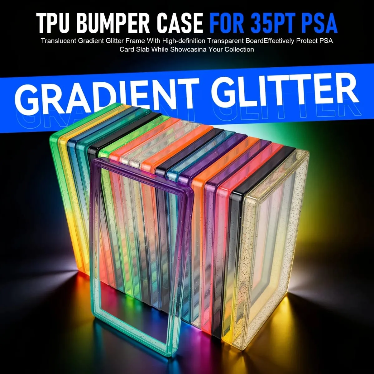 Glitzernde TPU-Slab-Stoßstangenschutzhülle mit schützender Haut und transparenter Rückseite für PSA 35PT-Sammelkarten — image 1