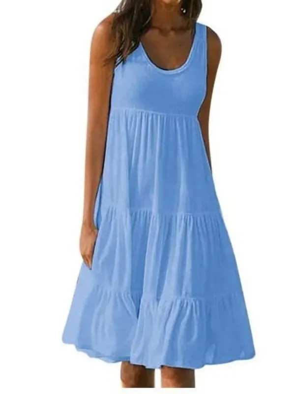 ขนาดใหญ่ O คอ Ruffles ชุดชายหาดหลวมผู้หญิง Boho สีทึบ PLUS ขนาด Elegant Sundress Club PARTY Vestidos — image 6