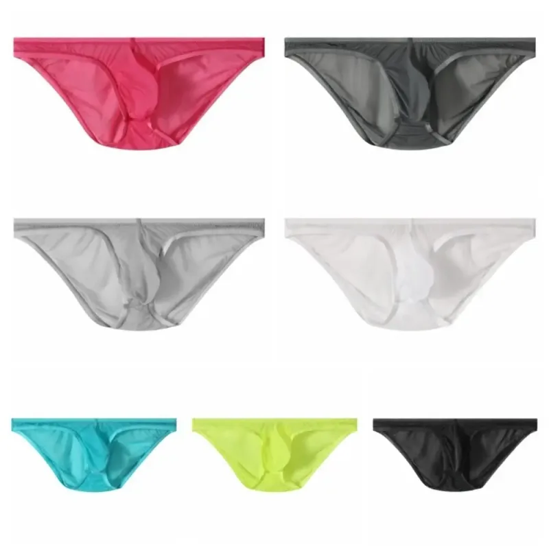 Slip respirant taille basse en soie glacée, Lingerie transparente, slip de Bikini en maille Ultra-fine, culotte Triangle pour hommes, été — image 2