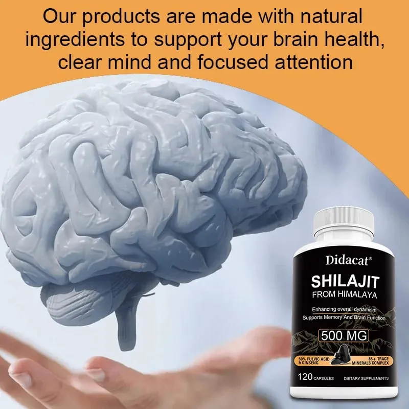 Shilajit with Ginseng Extract 500 Mg Helps Improve Overall Vitality Memory & Brain Function 85+ Trace Mineral Complex