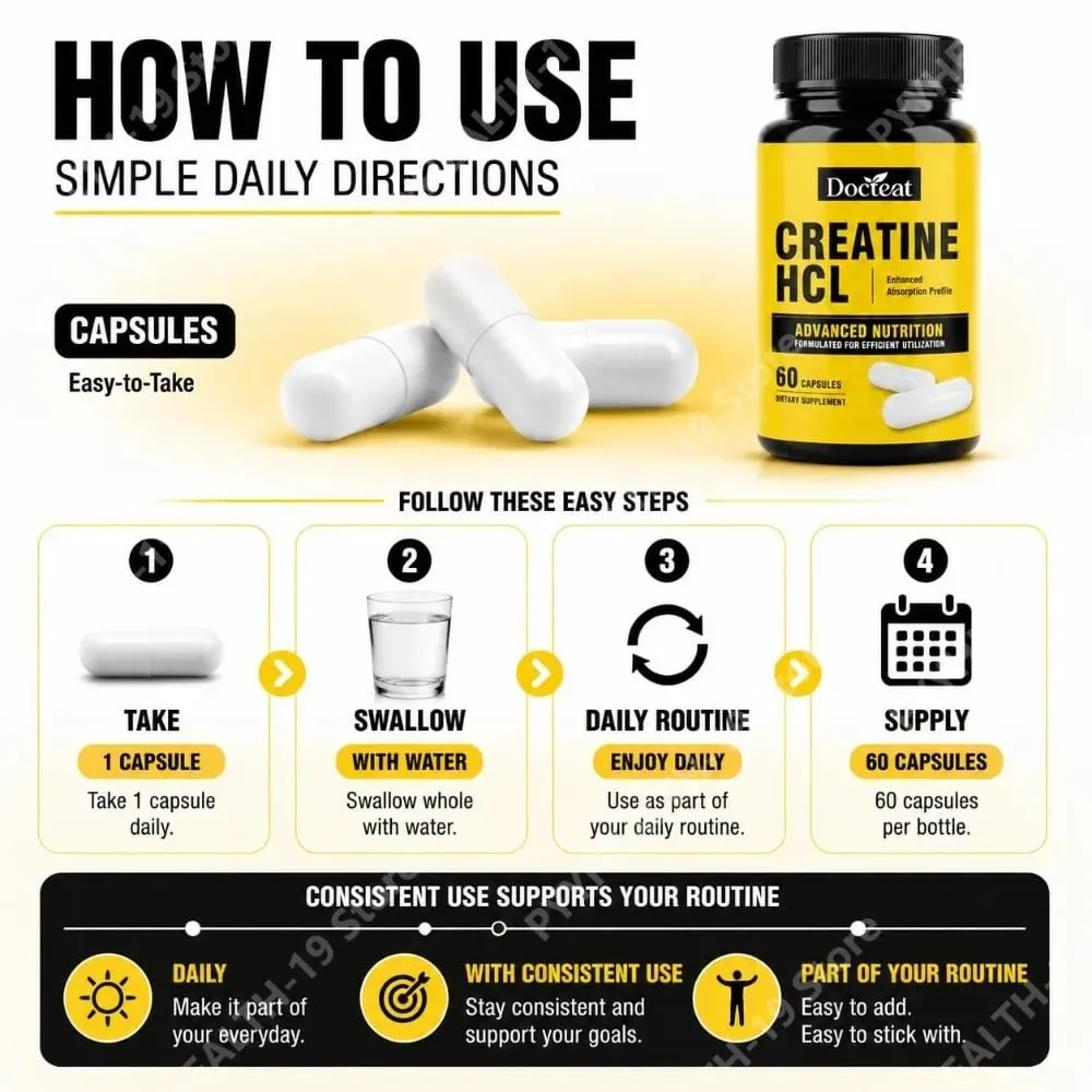 Docteat Creatine HCL Capsules พร้อมวิตามินบี 6 B12 และอบเชยเพื่อพลังงานของกล้ามเนื้อและการสนับสนุนประสิทธิภาพผู้ใหญ่ 60 แคปซูล — image 6