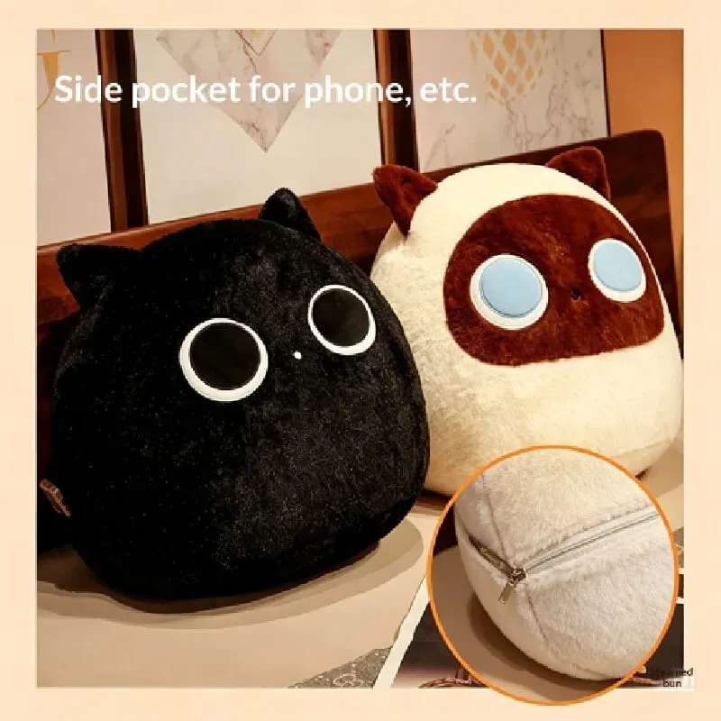 Bantal Mewah Kucing Hitam dan Coklat Bulat Lucu Berbulu Generik Boneka Lembut Mainan Sofa Tempat Tidur Bantal Punggung Dekorasi Rumah untuk Dewasa — image 6