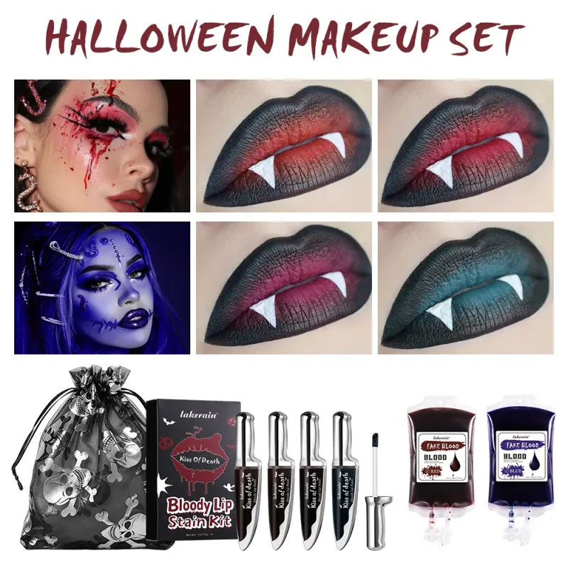 Halloween-Horror-Make-up-Set, hochgesättigte Farbe, langlebig, leicht zu entfernen, sichere Formel, künstlicher Blut-Lippenfleck für Halloween-Cosplay